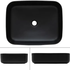 Lavabo a poser noir mat en céramique avec garniture de vidage 510x405x135 mm