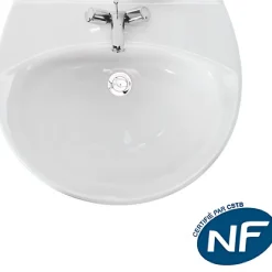 Lavabo 55cm mural céramique traditionnelle SANINDUSA Aveiro 2 trous et trou chaine Aveiro blanc