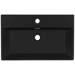 Lavabo céramique noir avec garniture de vidage lave-mains moderne 605x365 mm