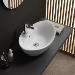 Lavabo De Salle De Bain En Céramique Blanche De Forme Ovale