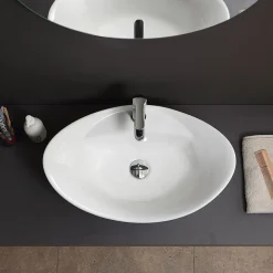 Lavabo De Salle De Bain En Céramique Blanche De Forme Ovale