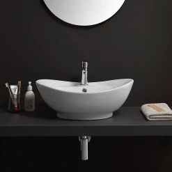 Lavabo De Salle De Bain En Céramique Blanche De Forme Ovale