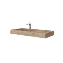 Lavabo De Salle De Bain Hpl 100Cm Avec Vasque À Gauche Effet Bois Chêne Miel