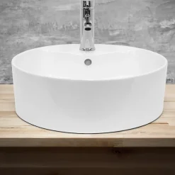 Lavabo en ceramique blanc vasque a poser rond Evier moderne toilette 460x155mm