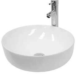 Lavabo en ceramique blanc vasque a poser rond Evier design moderne 400x400mm