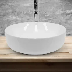 Lavabo en ceramique blanc vasque a poser rond Evier design moderne 400x400mm