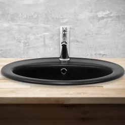 Lavabo en ceramique noir mat vasque encastre pour salle de bain 570x485x195 mm
