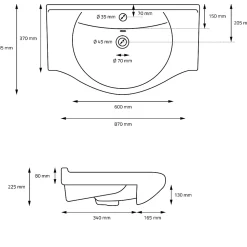 Lavabo en ceramique noir mat vasque encastre pour salle de bain 870x505x225 mm