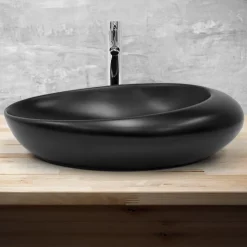 Lavabo en ceramique noir mat vasque a poser pour salle de bain 585x375x145 mm