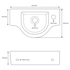 Lavabo en ceramique ovale blanc Evier avec trou pour robinet a droite 445x225 mm