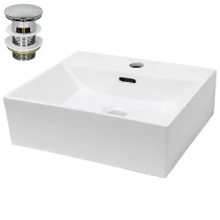 Lavabo en céramique blanc avec garniture de vidage vasque à poser 415 x 360 mm