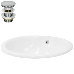 Lavabo en céramique blanc avec garniture de vidage et trop-plein