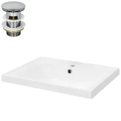 Lavabo en céramique blanc avec garniture de vidage et trop-plein 510x415x155 mm