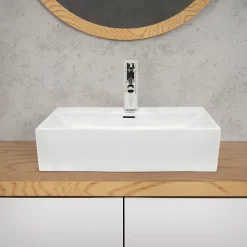 Lavabo en céramique blanc avec garniture de vidage vasque à poser 515 x 360 mm