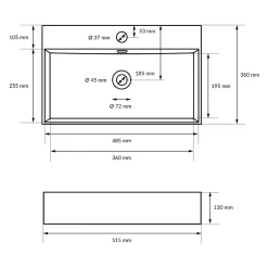 Lavabo en céramique blanc avec garniture de vidage vasque à poser 515 x 360 mm