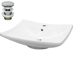Lavabo en céramique blanc avec garniture de vidage lave-mains moderne 605x165 mm