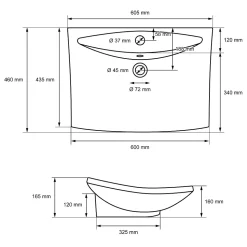 Lavabo en céramique blanc avec garniture de vidage lave-mains moderne 605x165 mm