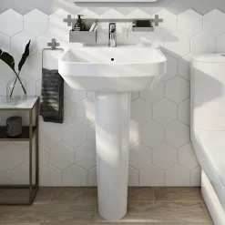 Lavabo en céramique, blanc, l.55 cm Teesta GoodHome