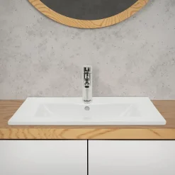 Lavabo en céramique blanc avec garniture de vidage vasque encastrer 610x465 mm