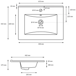 Lavabo en céramique blanc avec garniture de vidage vasque encastrer 610x465 mm