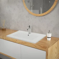 Lavabo en céramique blanc avec garniture de vidage vasque encastrer 610x465 mm