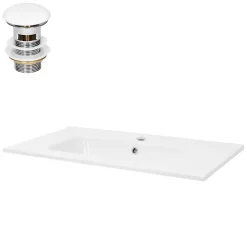 Lavabo en céramique blanc avec garniture de vidage et trop-plein