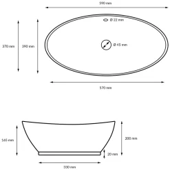 Lavabo en céramique blanc avec garniture de vidage lave-mains moderne 590x390 mm