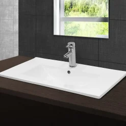 Lavabo en céramique blanc avec garniture de vidage lave-mains moderne 710x465 mm