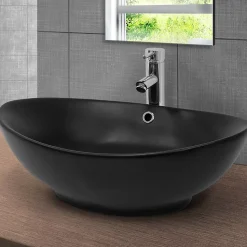 Lavabo en céramique noir lave-mains avec garniture de vidage 590x380x190 mm