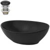 Lavabo en céramique noir lave-mains moderne + garniture de vidage 410x335x145 mm