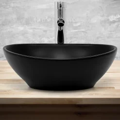 Lavabo en céramique noir lave-mains moderne + garniture de vidage 410x335x145 mm