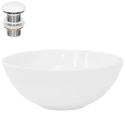 Lavabo en céramique ronde blanc sans trop-plein avec bonde de vidage 280x116 mm