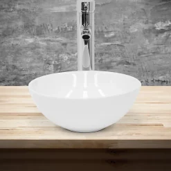 Lavabo en céramique ronde blanc sans trop-plein avec bonde de vidage 280x116 mm