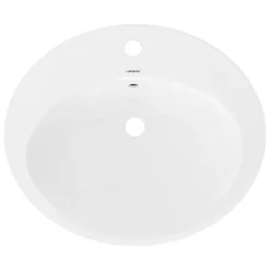 Lavabo encastré céramique blanc brillant ovale avec bonde vidange 57x48,5x19,5cm