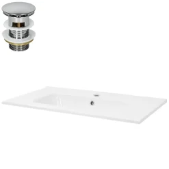 Lavabo encastré en céramique blanc avec garniture de vidage chrome