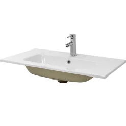 Lavabo encastré en céramique blanc avec garniture de vidage chrome