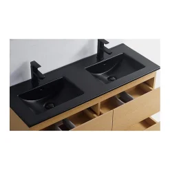 Lavabo encastrable double vasque céramique noir mat - 120x46 cm - Bali