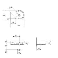Lavabo gain de place 49.5 cm avec vasque décentrée à gauche - Nano