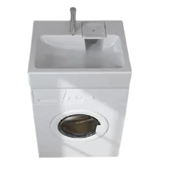 Lavabo gain de place salle de bain Gpm Mini - Siphon déporté à l'arrière pour installer une machine à laver en-dessous - 37cm de p