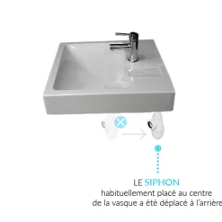 Lavabo gain de place salle de bain Gpm Mini - Siphon déporté à l'arrière pour installer une machine à laver en-dessous - 37cm de p