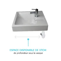 Lavabo gain de place salle de bain Gpm Mini - Siphon déporté à l'arrière pour installer une machine à laver en-dessous - 37cm de p