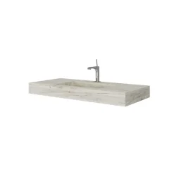 Lavabo Hpl 100 Cm Avec Installation Suspendue En Chêne Glace Effet Bois