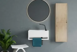 Lavabo mural en fonte minérale 50x30x22cm avec porte-serviettes intégré - blanc mat - PB2078