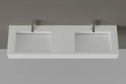 Lavabo mural en fonte minérale 153x45x15cm Blanc mat, Sans Console métallique métallique