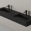Lavabo mural en fonte minérale 153x45x15cm Quartz noir + Console métallique sur pieds 150S