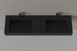 Lavabo mural en fonte minérale 153x45x15cm Quartz noir + Console métallique sur pieds 150S