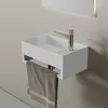 Lavabo mural en fonte minérale 50x30x20cm - blanc mat - avec porte-serviettes intégré - PB2078