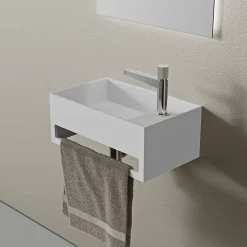 Lavabo mural en fonte minérale 50x30x20cm - blanc mat - avec porte-serviettes intégré - PB2078