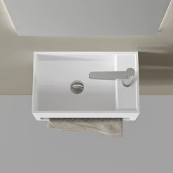 Lavabo mural en fonte minérale 50x30x20cm - blanc mat - avec porte-serviettes intégré - PB2078