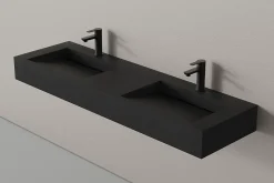 Lavabo mural en fonte minérale 153x45x15cm Quartz noir + Console métallique suspendue 150S